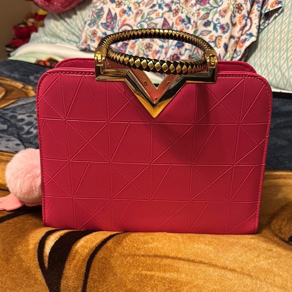 Geometric Pink Handbag with Gold Handle